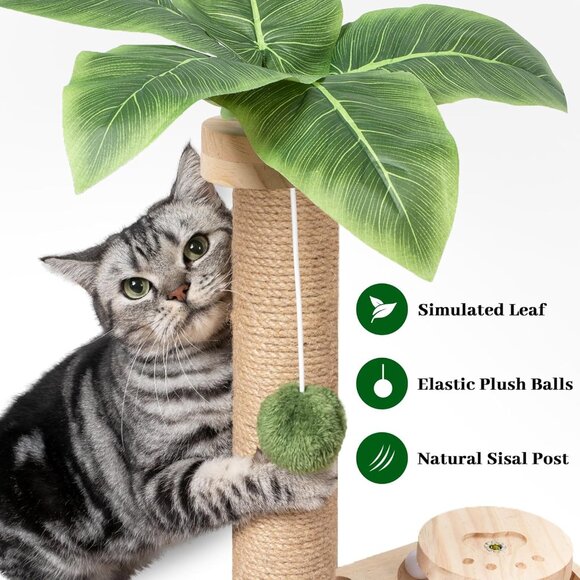 New 17.7in Cat Scratching Post with Track Base, Balls & Dangling Toy for Cats - Picture 4 of 6